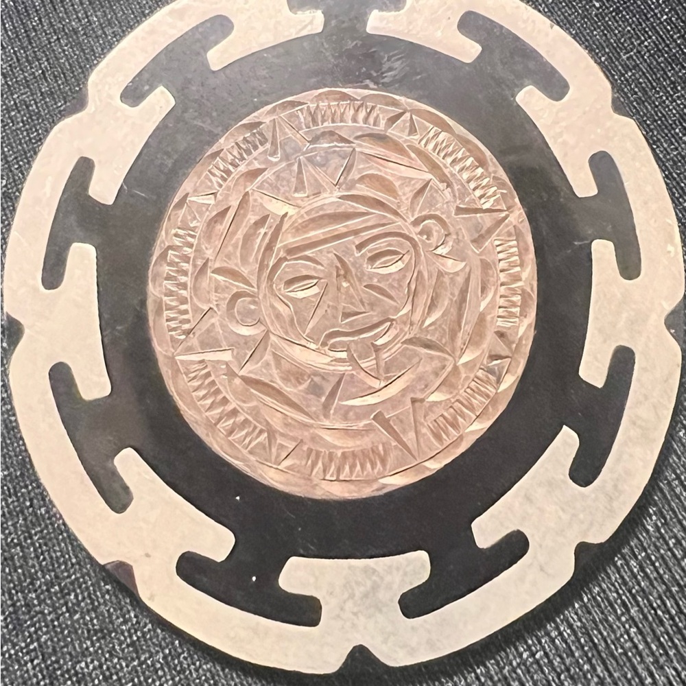 Aztec Calendar Pin Brooch Pendant Sterling